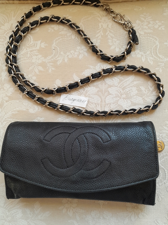 CHANEL Handbags - Authentic Vintage Chanel Caviar Clutch or Wallet On Chain with Gold CC Zipper!
